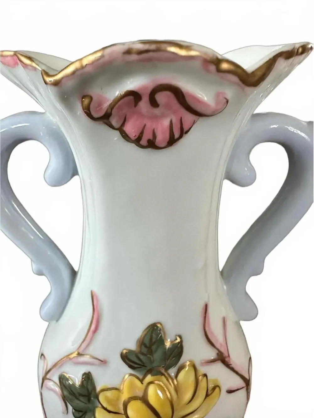 Vintage Miniature Porcelain Vase with Floral Design and Gold Trim